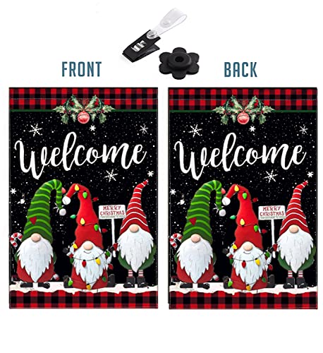 Merry Christmas Garden Flag 12x18 Double Sided,Holiday Winter Garden Flag,Gnomes Welcome Yard Flags for Outside, Yard Decorations Outdoor Buffalo Plaid (Christmas)