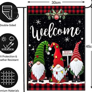 Merry Christmas Garden Flag 12x18 Double Sided,Holiday Winter Garden Flag,Gnomes Welcome Yard Flags for Outside, Yard Decorations Outdoor Buffalo Plaid (Christmas)