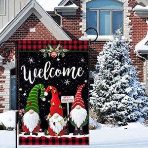 Merry Christmas Garden Flag 12x18 Double Sided,Holiday Winter Garden Flag,Gnomes Welcome Yard Flags for Outside, Yard Decorations Outdoor Buffalo Plaid (Christmas)