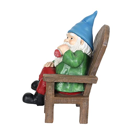 Exhart Solar Smoking Sam Garden Gnome Statue with LED Hat and Cigar, Durable Resin Outdoor Decor, Funny Yard Art, 9 x 11 Inch