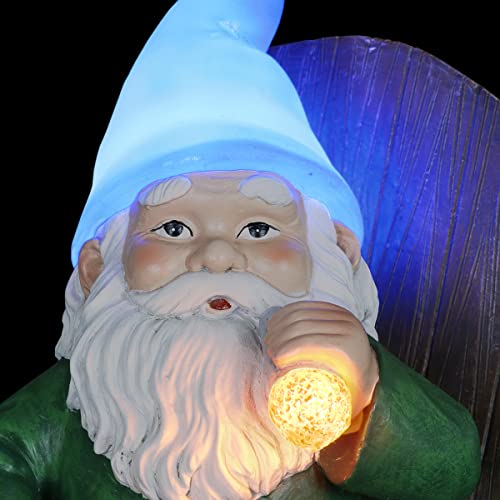 Exhart Solar Smoking Sam Garden Gnome Statue with LED Hat and Cigar, Durable Resin Outdoor Decor, Funny Yard Art, 9 x 11 Inch