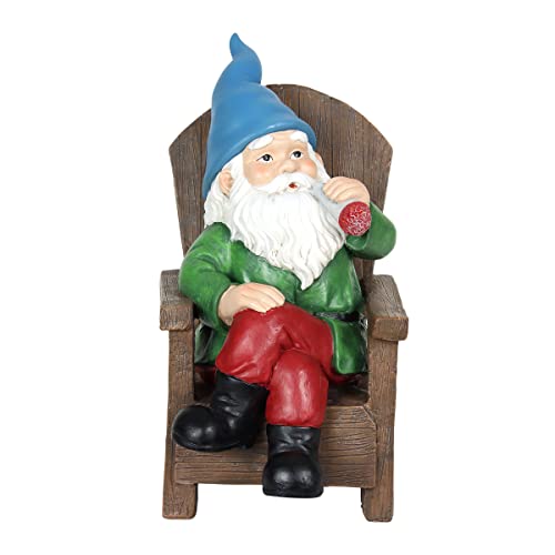 Exhart Solar Smoking Sam Garden Gnome Statue with LED Hat and Cigar, Durable Resin Outdoor Decor, Funny Yard Art, 9 x 11 Inch