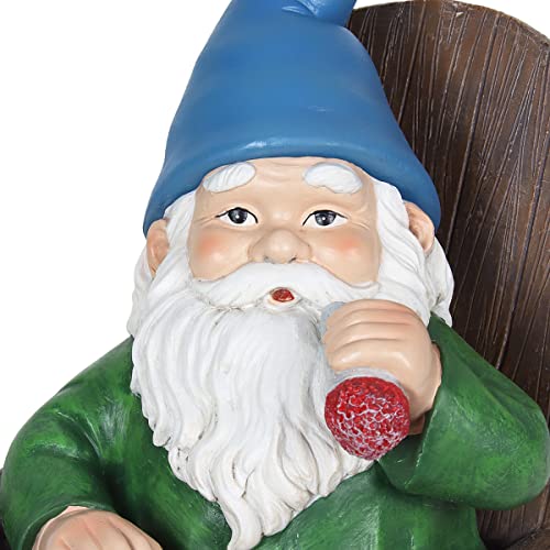 Exhart Solar Smoking Sam Garden Gnome Statue with LED Hat and Cigar, Durable Resin Outdoor Decor, Funny Yard Art, 9 x 11 Inch