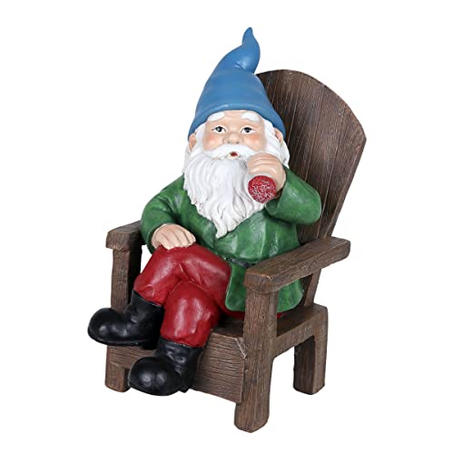 Exhart Solar Smoking Sam Garden Gnome Statue with LED Hat and Cigar, Durable Resin Outdoor Decor, Funny Yard Art, 9 x 11 Inch