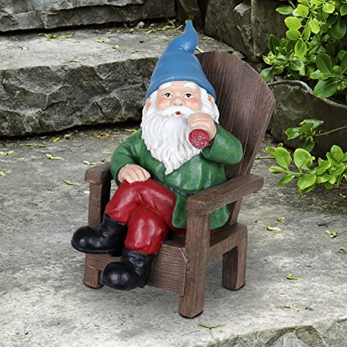 Exhart Solar Smoking Sam Garden Gnome Statue with LED Hat and Cigar, Durable Resin Outdoor Decor, Funny Yard Art, 9 x 11 Inch