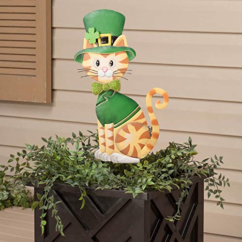 St. Patrick’s Day Cat Lawn Stake by Fox River Creations, Outdoor Yard Stake Décor, Metal