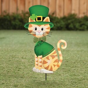 St. Patrick’s Day Cat Lawn Stake by Fox River Creations, Outdoor Yard Stake Décor, Metal