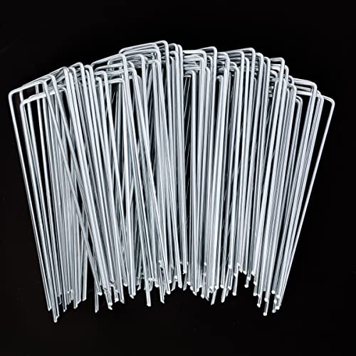 100 Pcs Garden Staples 6 Inch U-Shaped Landscape Staples,11 Gauge Heavy Galvanized Garden Staples are Suitable for Outdoor Fabric Irrigation Hoses, Artificial Turf Nails, Fixed Fences and Tents.