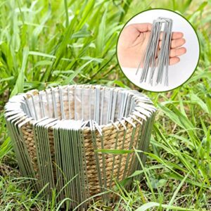 100 Pcs Garden Staples 6 Inch U-Shaped Landscape Staples,11 Gauge Heavy Galvanized Garden Staples are Suitable for Outdoor Fabric Irrigation Hoses, Artificial Turf Nails, Fixed Fences and Tents.