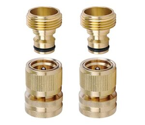 brass hose quick connect, 3/4 inch ght thread garden hose quick connector no-leak water hose quick connect fittings male and female – 2packs