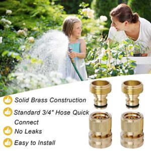 Brass Hose Quick Connect, 3/4 Inch GHT Thread Garden Hose Quick Connector No-Leak Water Hose Quick Connect Fittings Male and Female - 2Packs