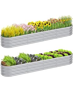 mostmahes 2 pcs 10x2x1/8x4x1/6x6x1ft outdoor galvanized raised garden bed for flowers, 9 in 1 adjustable raised planter box, backyard metal raised garden bed for plant