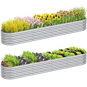 Mostmahes 2 PCS 10x2x1/8x4x1/6x6x1ft Outdoor Galvanized Raised Garden Bed for Flowers, 9 in 1 Adjustable Raised Planter Box, Backyard Metal Raised Garden Bed for Plant