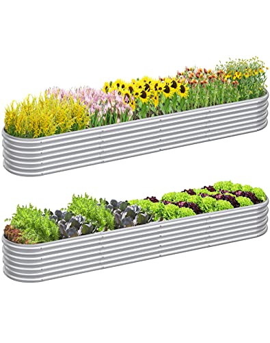 Mostmahes 2 PCS 10x2x1/8x4x1/6x6x1ft Outdoor Galvanized Raised Garden Bed for Flowers, 9 in 1 Adjustable Raised Planter Box, Backyard Metal Raised Garden Bed for Plant