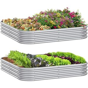 Mostmahes 2 PCS 10x2x1/8x4x1/6x6x1ft Outdoor Galvanized Raised Garden Bed for Flowers, 9 in 1 Adjustable Raised Planter Box, Backyard Metal Raised Garden Bed for Plant