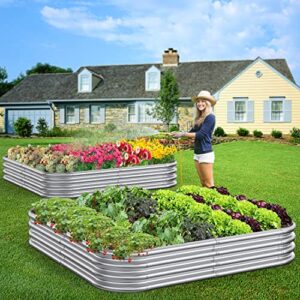 Mostmahes 2 PCS 10x2x1/8x4x1/6x6x1ft Outdoor Galvanized Raised Garden Bed for Flowers, 9 in 1 Adjustable Raised Planter Box, Backyard Metal Raised Garden Bed for Plant