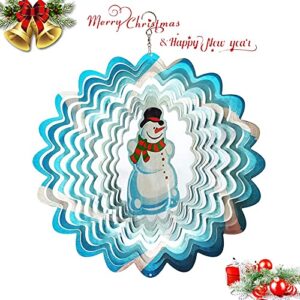 FONMY Wind Spinner 3D Stainless Steel Christmas Decoration Garden Decoration Indoor Outdoor Hanging Ornament Worth Gift 12 inch Snowman Metal Wind Spinners