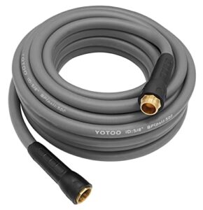 yotoo heavy duty hybrid garden water hose 5/8-inch by 50-feet 150 psi kink resistant, flexible with swivel grip handle and 3/4″ ght solid brass fittings, gray