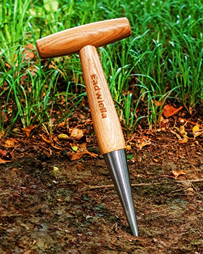 Dibber Garden Tool Seed Planter Tool Dibber Seed Dispenser for Planting Steel Garden Dibber with Wood T-Shaped Handle 11 inch for Gardening,Sowing Seeds,Transplanting Plants,Planting Bulbs,Digging