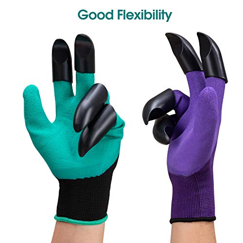 Gloryfox Gardening Gloves with Claws, Waterproof and Breathable Garden Gloves for Digging, Planting, Branch Trimming and Seedling, Best Gifts for Gardeners(2 Pair with Claws, Purple&Blue)