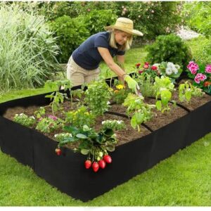 Viycuho Fabric Raised Garden Bed, 135 Gallon 8 Holes Rectangle Breathable Planting Container Grow Bag Planter Pot for Plants, Flowers and Vegetables (1 Rectangular)