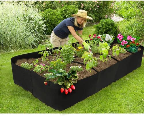 Viycuho Fabric Raised Garden Bed, 135 Gallon 8 Holes Rectangle Breathable Planting Container Grow Bag Planter Pot for Plants, Flowers and Vegetables (1 Rectangular)