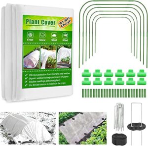plant covers freeze protection kit,10 x 30ft frost cloth & 6pcs wide garden hoops, floating row cover with greenhouse hoops frost blanket garden covers for plants vegetables raised beds greenhouse