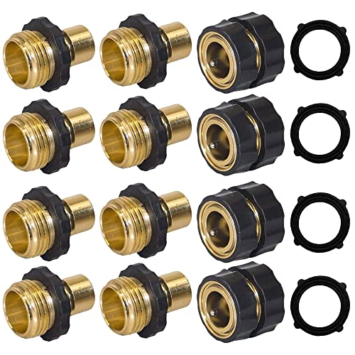 Hourleey 3/4 Inch Garden Hose Quick Connector, 4 Pcs Female & 8 Pcs Male of No Leak Quick Connect Hose Fittings