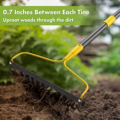 Garden Rake,14 Tines Heavy Duty Bow Rake for Lawns,60 Inch Long Handle Gardening Leaf Rake for Loosening Soil…