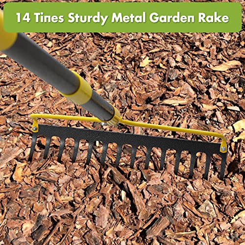 Garden Rake,14 Tines Heavy Duty Bow Rake for Lawns,60 Inch Long Handle Gardening Leaf Rake for Loosening Soil…