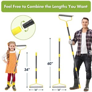 Garden Rake,14 Tines Heavy Duty Bow Rake for Lawns,60 Inch Long Handle Gardening Leaf Rake for Loosening Soil…