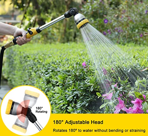 FANHAO 16 Inches Garden Watering Wand, 180° Rotating Head Hose Wand with Thumb Control Shut Off Valve 8 Patterns Heavy Duty Garden Hose Nozzle