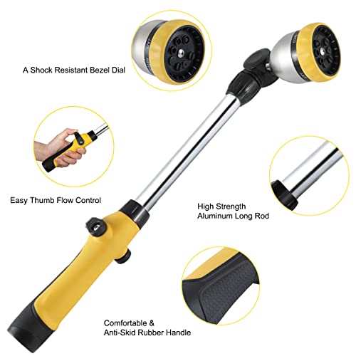 FANHAO 16 Inches Garden Watering Wand, 180° Rotating Head Hose Wand with Thumb Control Shut Off Valve 8 Patterns Heavy Duty Garden Hose Nozzle