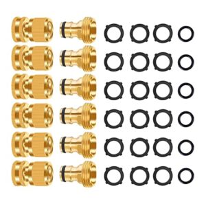 frqntkpa garden hose quick connector, no-leak 3/4 inch ght thread fitting water hose female adapter and male adapter, heavy-duty rust resistant brass water pipe connect, easy to use (6 pack