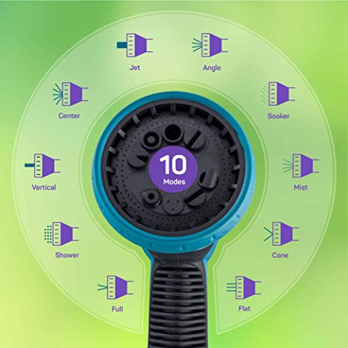 Hose Nozzle [Blue] Heavy Duty Hose Sprayer With 10 Adjustable Watering Patterns - Thumb Control Design, Comfortable Ergonomic Grip, Garden Hose Nozzle for Watering Plants & Lawns. Fun Showers/Cleaning