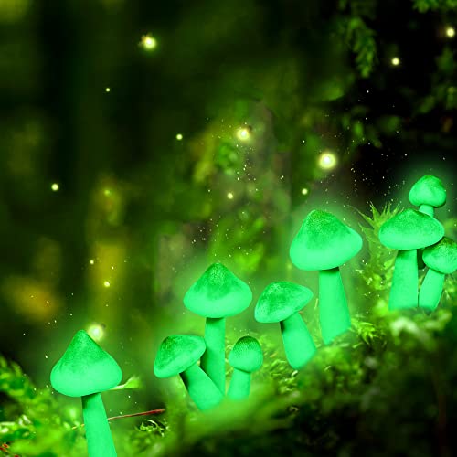 5 Pcs Luminous Mushroom Lights Miniature Garden Mushrooms Outdoor Decor Waterproof Glow in The Dark Mushroom Yard Decor for Outdoor Fairy Garden Micro Landscape Flower Pot Christmas Tree Decorations