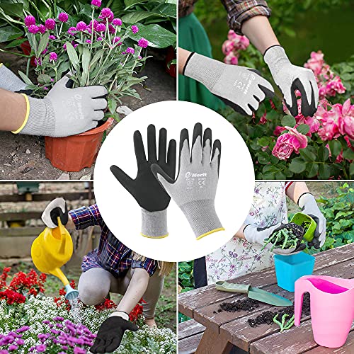 eMerit Bamboo Garden Gloves for Women, Nitrile Coated Working Glove for Gardening, Fishing, Clamming… (2, M)