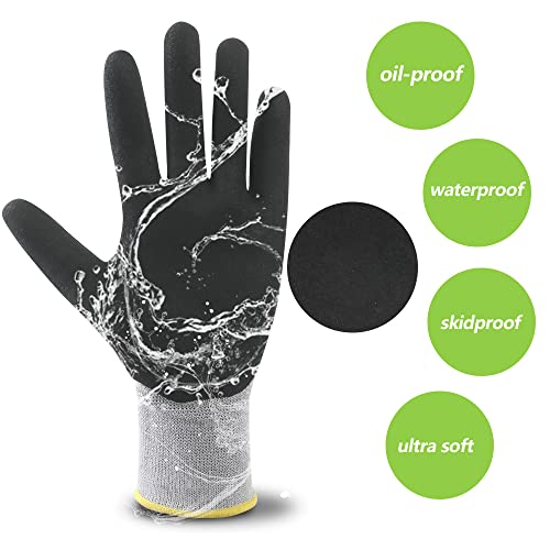 eMerit Bamboo Garden Gloves for Women, Nitrile Coated Working Glove for Gardening, Fishing, Clamming… (2, M)