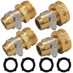 hourleey garden hose repair connector with clamps, fit for 3/4″ or 5/8″ garden hose fitting, 2 set