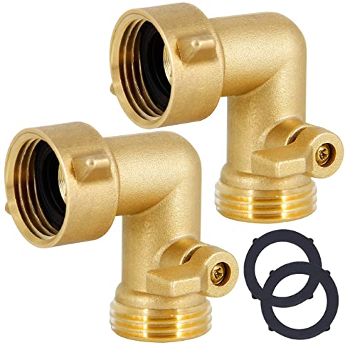 Lifynste Garden Hose Elbow Connector, 90 Degree Brass Garden Hose Elbow Adapter with Shut Off Valves