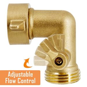 Lifynste Garden Hose Elbow Connector, 90 Degree Brass Garden Hose Elbow Adapter with Shut Off Valves