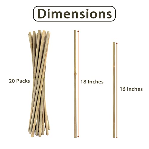 Plant Stakes,Stroller 20PCS Natural Bamboo Garden Plant Sticks for Indoor and Outdoor Plants,18 Inches Plant Support Stakes for Tomatoes,Flowers,Potted Plants