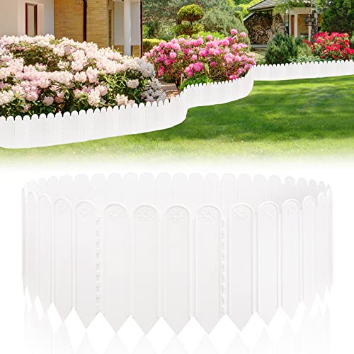 EEOCWF 10PCS White Garden Edging Borders, 8.66"X10.6" Plastic Garden Landscape Edging, 7.2ft Interlocking Decorative Garden Fences Edging, Lawn Edge Flower Bed Border for DIY Patio Walkways Yard