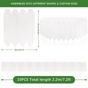 EEOCWF 10PCS White Garden Edging Borders, 8.66"X10.6" Plastic Garden Landscape Edging, 7.2ft Interlocking Decorative Garden Fences Edging, Lawn Edge Flower Bed Border for DIY Patio Walkways Yard