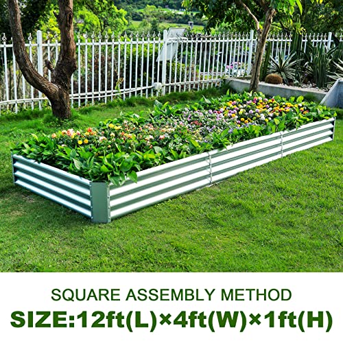 Land Guard 12×4×1ft Galvanized Raised Garden Bed Kit, Super Large Metal Raised Garden Beds for Vegetables, Galvanized Planter Raised Garden Boxes Outdoor(359 Gallon Capacity)