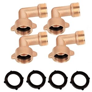 winmien heavy duty brass 90-degree hose elbow， garden hose connector for rv water hose，3/4″ threaded pipe adapter (4 sets)