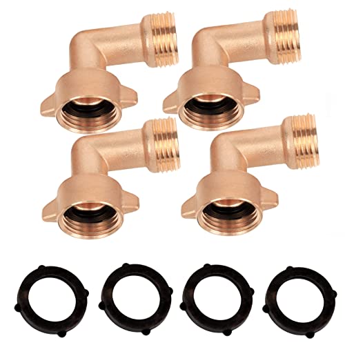 Winmien Heavy Duty Brass 90-Degree Hose Elbow， Garden Hose Connector for RV Water Hose，3/4" Threaded Pipe Adapter (4 Sets)