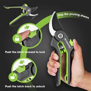 WORKPRO Bypass Pruning Shears, 8’’ Stainless Steel Gardening Hand Pruner, Professional Garden Trimming Scissors with Sharp SK5 Steel Blades, Ideal Garden Tool,Green