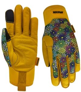 msupsav women gardening gloves with touchscreen,garden gloves for women,cowhide leather work gloves for women,gardening gfits,colorful flowers,large