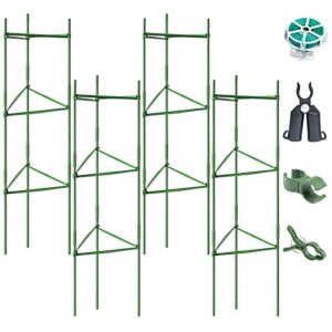 odree 4 pack tomato cages for garden, 4ft plant support garden stakes, garden stakes tomato cage, garden trellis stakes for climbing plants vegetable